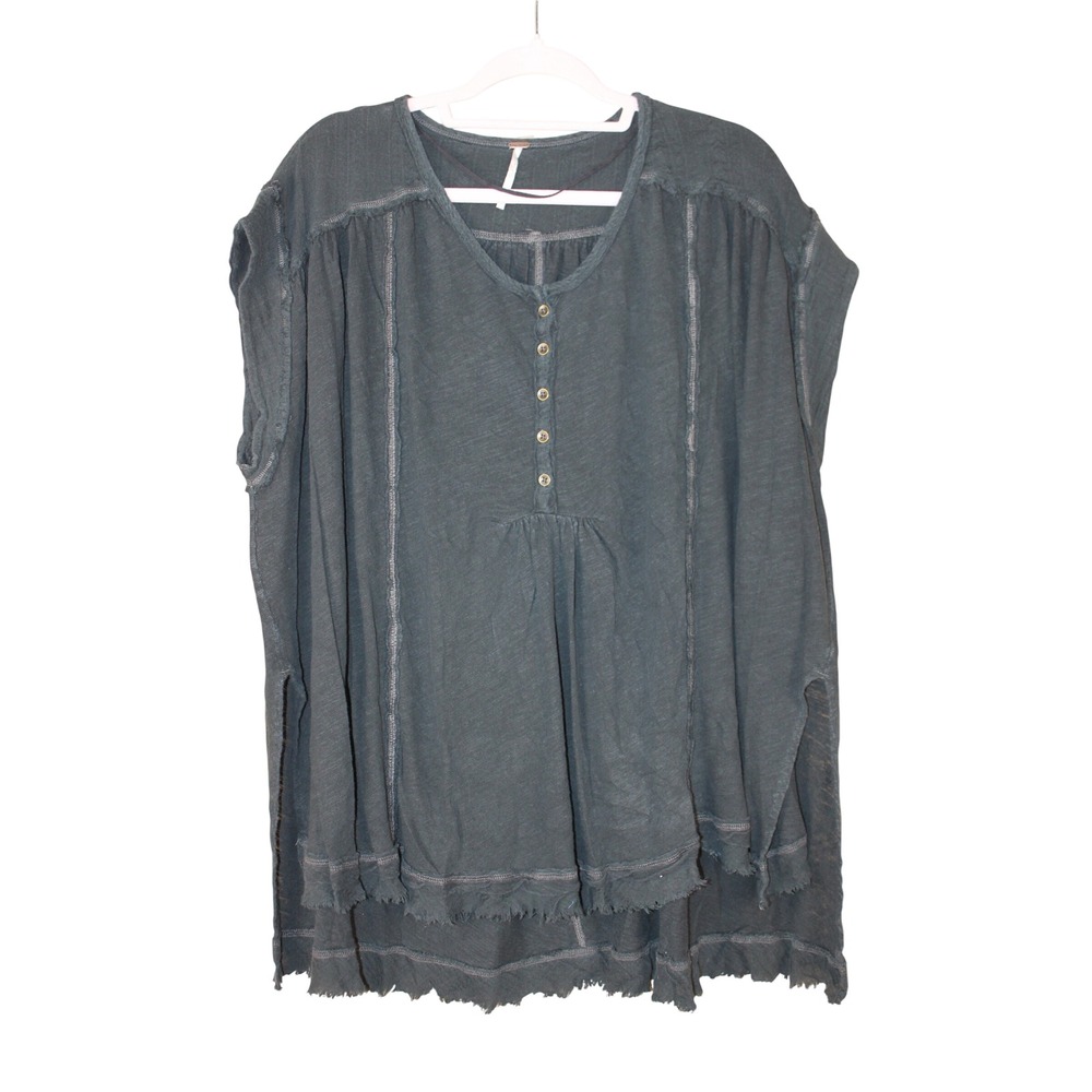 Free People Boho Franola Indie Sleaze Oversized Black Aster Henley Tunic Top S
